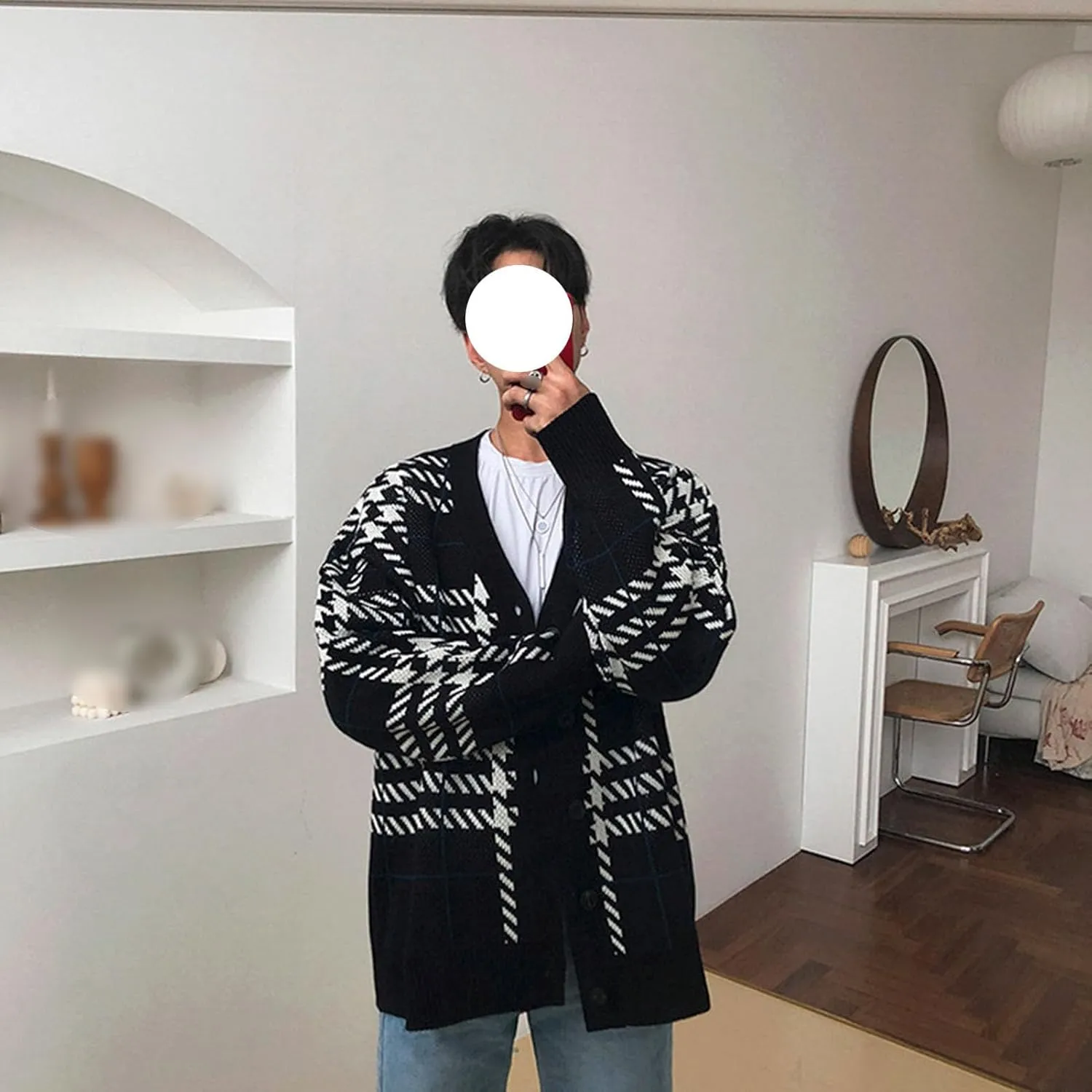 JEsilunmaMY Mens Loose Plaid Oversized Knit Cardigan Casual Button Down V Neck Sweater Soft Comfy Fall Knitwear Cardigans