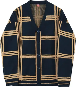 JEsilunmaMY Mens Loose Plaid Oversized Knit Cardigan Casual Button Down V Neck Sweater Soft Comfy Fall Knitwear Cardigans