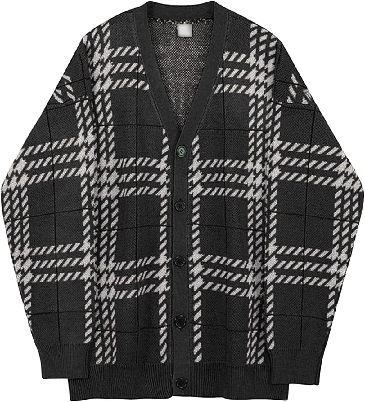 JEsilunmaMY Mens Loose Plaid Oversized Knit Cardigan Casual Button Down V Neck Sweater Soft Comfy Fall Knitwear Cardigans