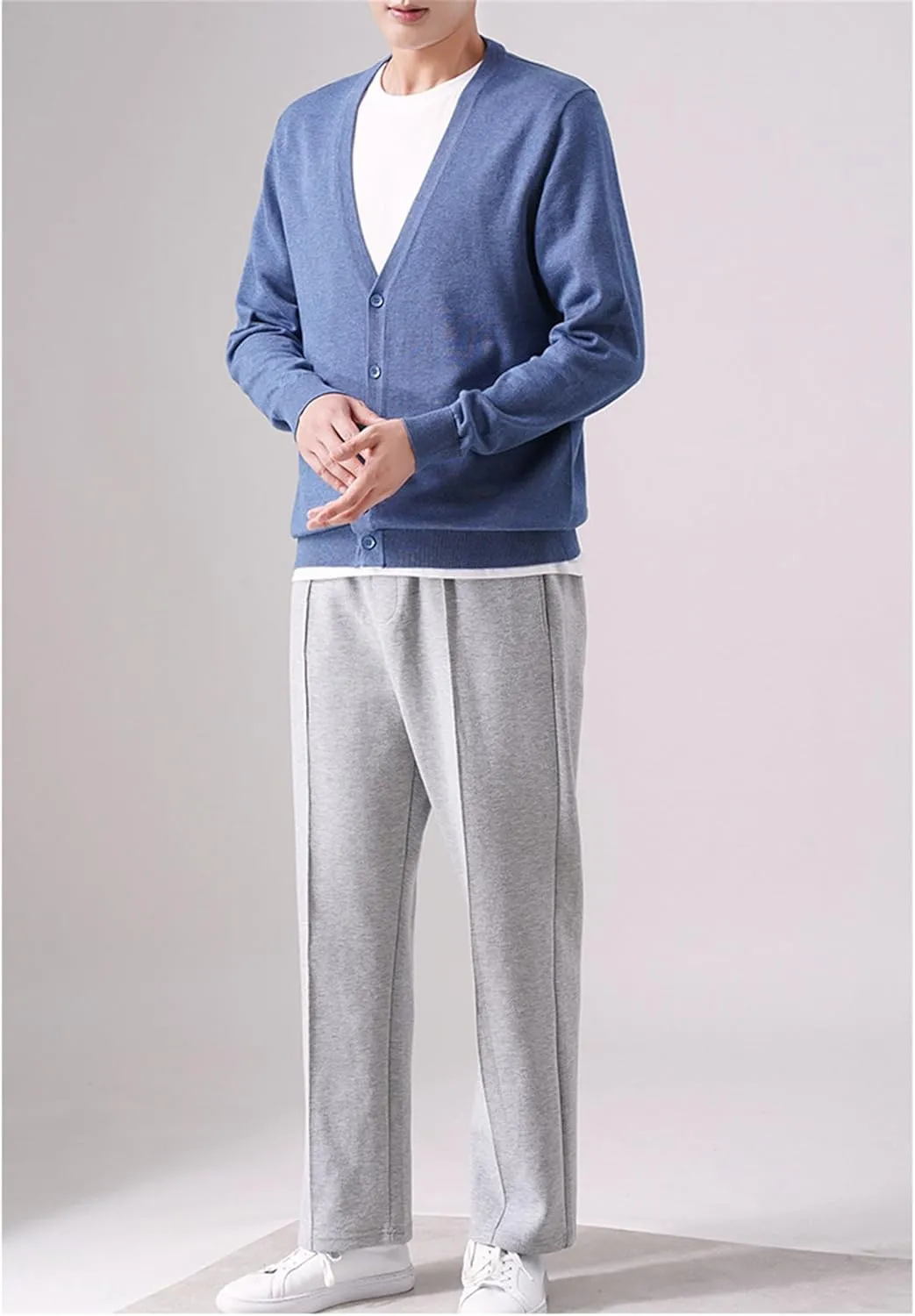JEsilunmaMY Men's V Neck Lightweight Cardigan Sweater Casual Button Down Knitted Sweater Coat Solid Color Loose Fall Outwear