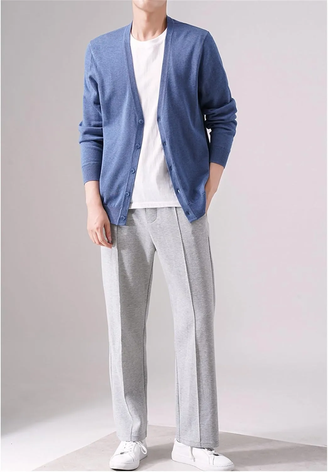 JEsilunmaMY Men's V Neck Lightweight Cardigan Sweater Casual Button Down Knitted Sweater Coat Solid Color Loose Fall Outwear