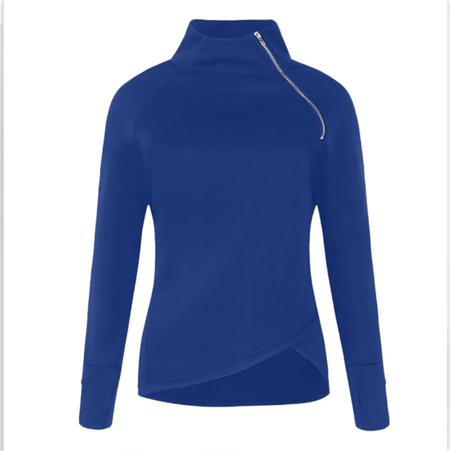 JEsilunmaMY Slim Fit Turtleneck Sweatshirt for Women Zip Irregular Hem Pullover with Thumb Hole Casual Mock Neck Sweater Tops