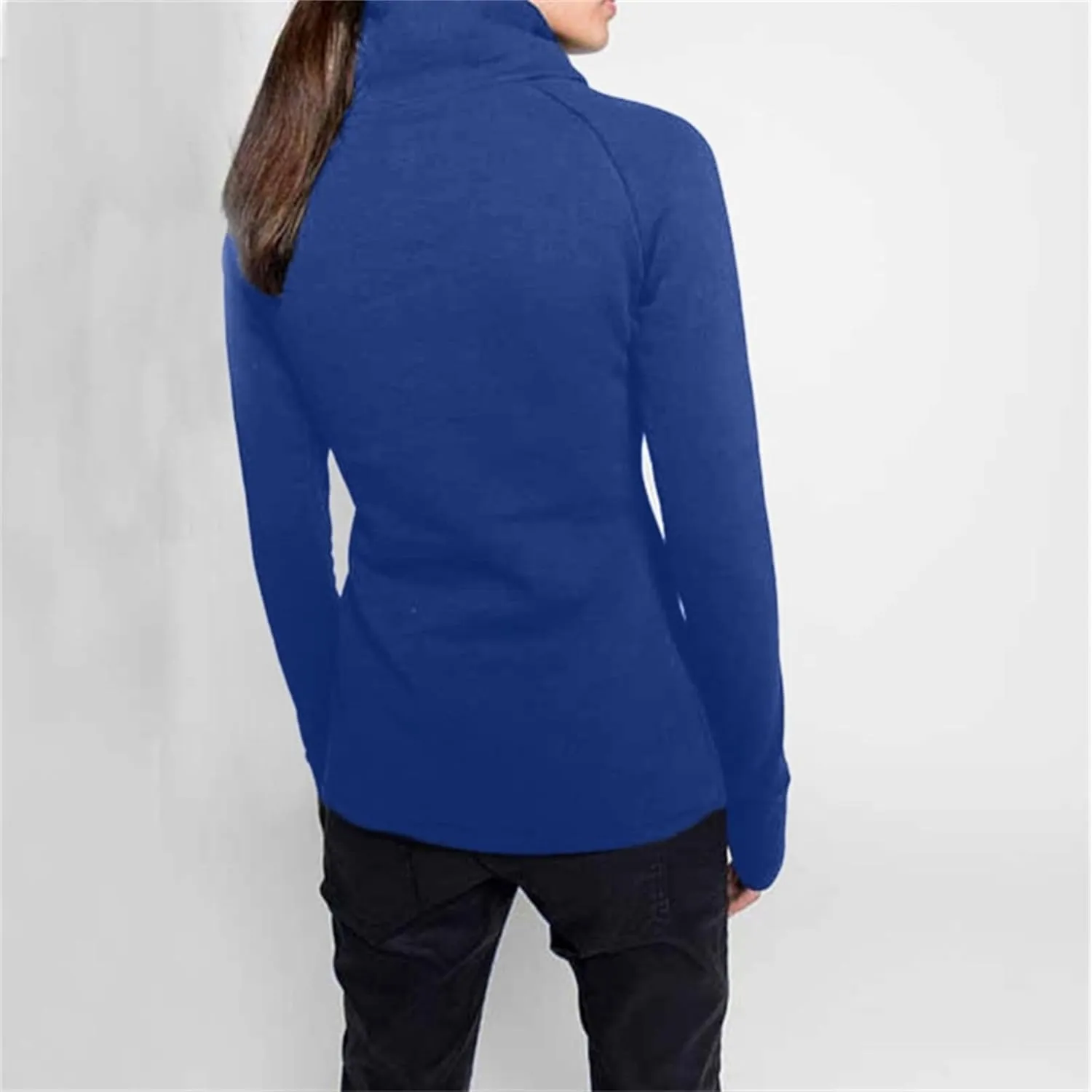 JEsilunmaMY Slim Fit Turtleneck Sweatshirt for Women Zip Irregular Hem Pullover with Thumb Hole Casual Mock Neck Sweater Tops