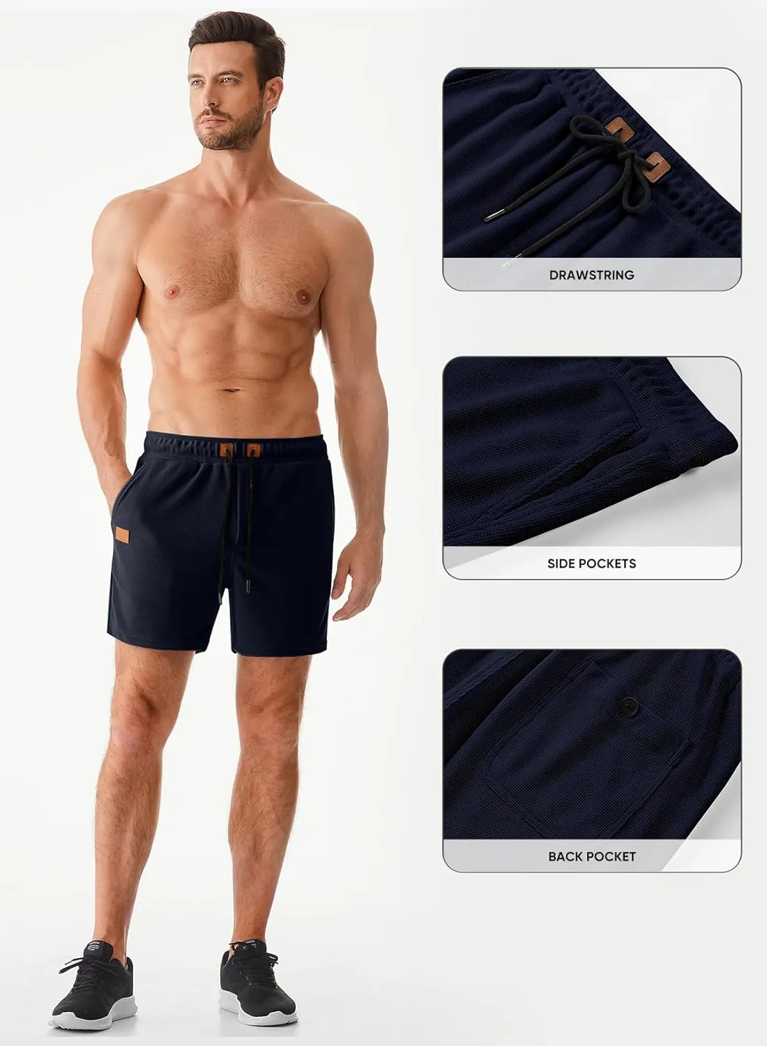 JMIERR Men's Casual 5"/ 7" Shorts Waffle Elastic Waist Drawstring Workout Running Jogging Beach Sweat Shorts with Pockets