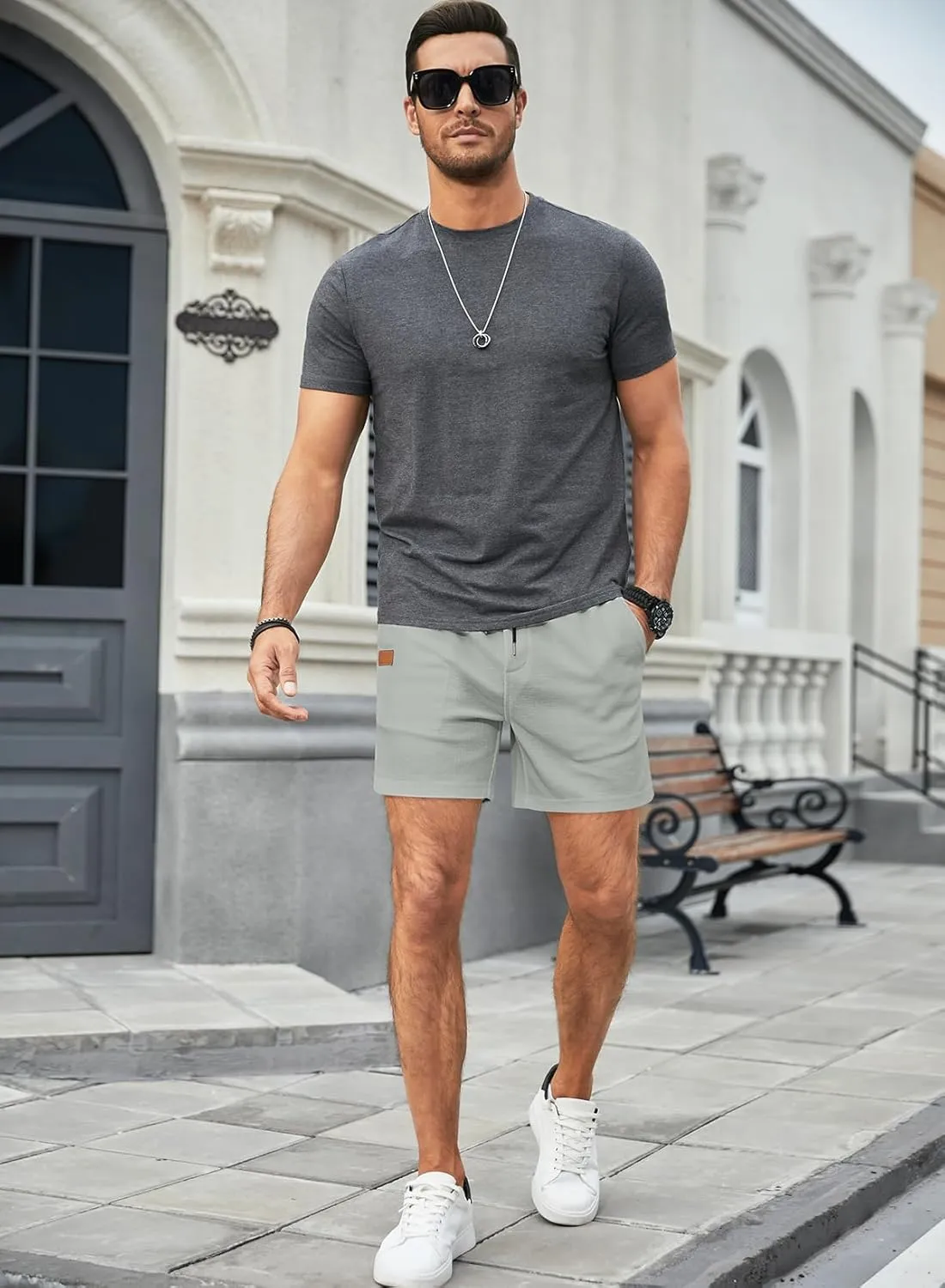 JMIERR Men's Casual 5"/ 7" Shorts Waffle Elastic Waist Drawstring Workout Running Jogging Beach Sweat Shorts with Pockets