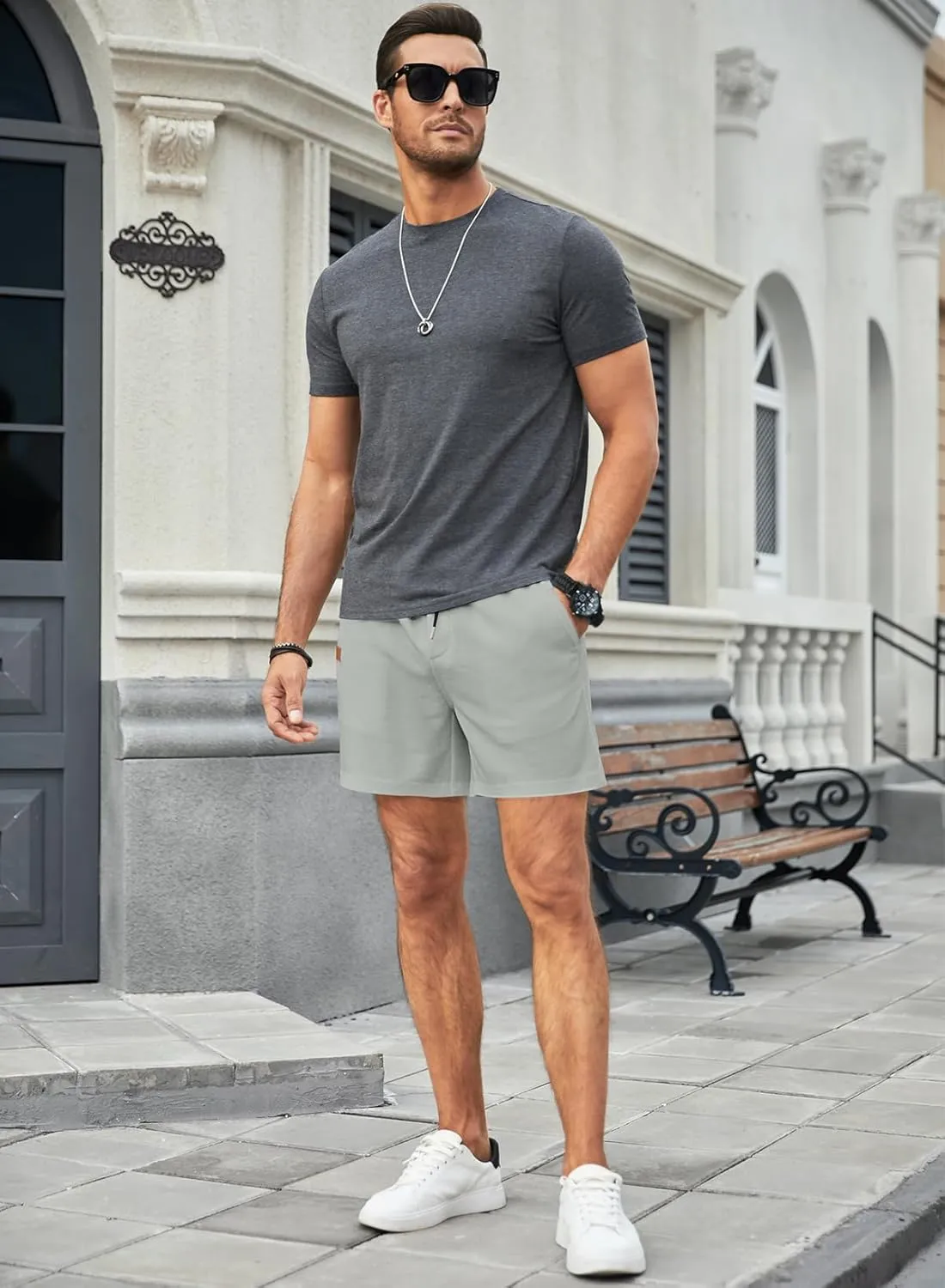 JMIERR Men's Casual 5"/ 7" Shorts Waffle Elastic Waist Drawstring Workout Running Jogging Beach Sweat Shorts with Pockets