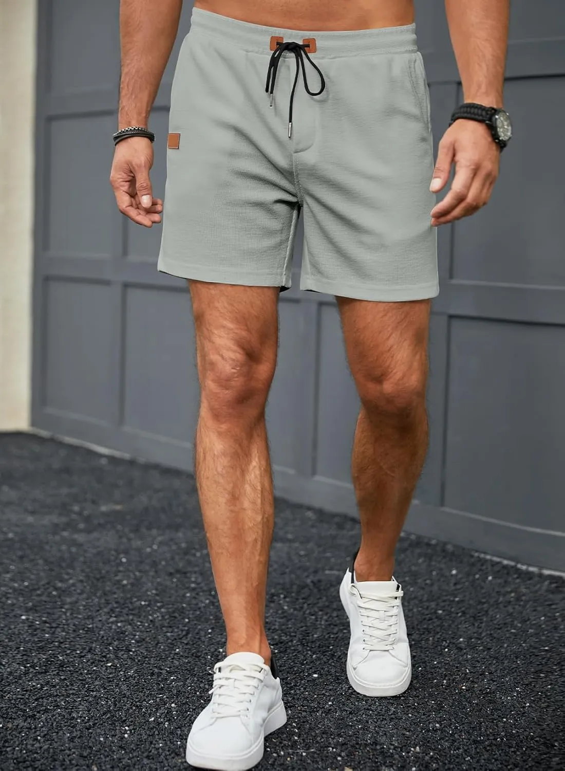 JMIERR Men's Casual 5"/ 7" Shorts Waffle Elastic Waist Drawstring Workout Running Jogging Beach Sweat Shorts with Pockets