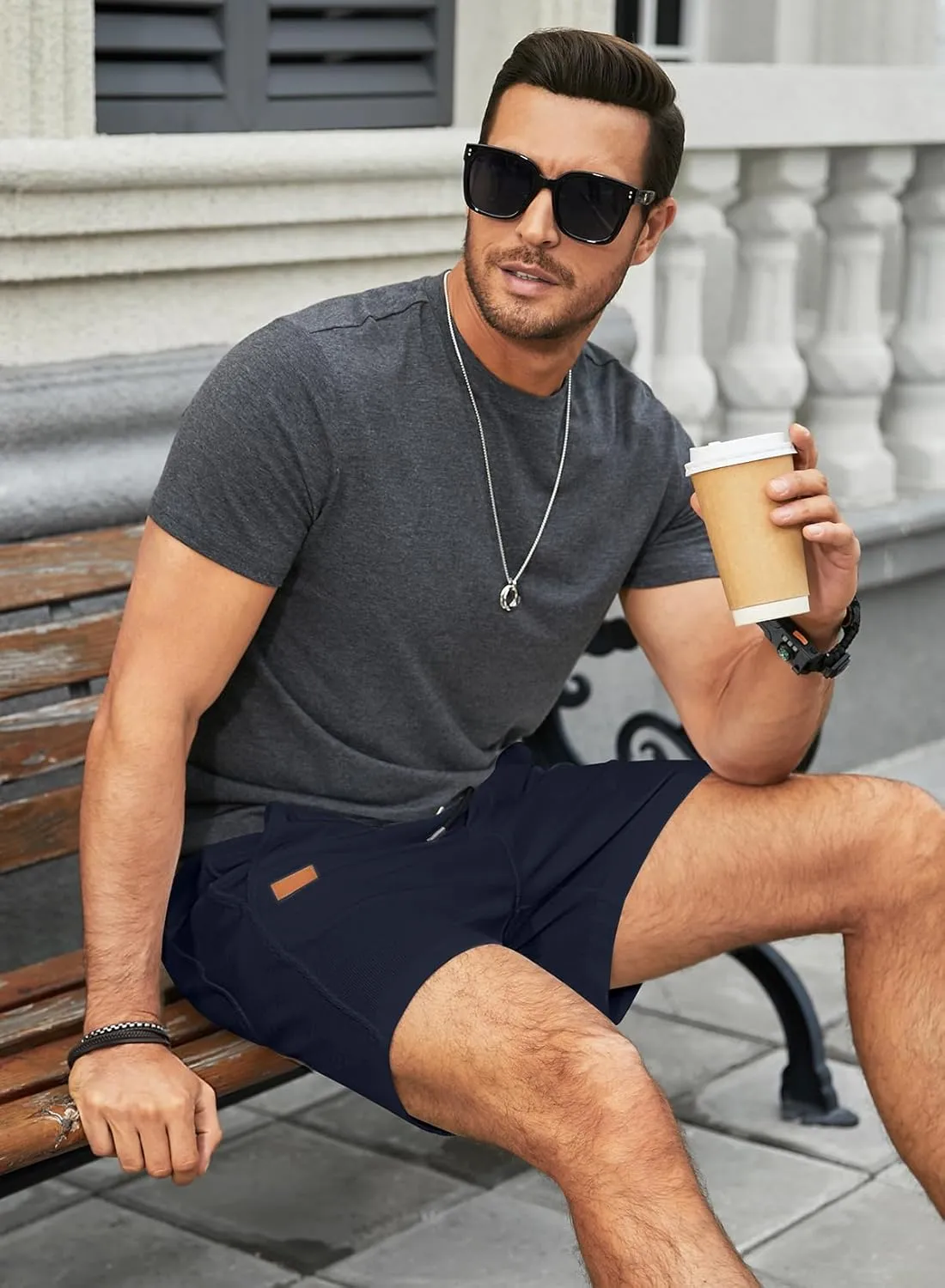 JMIERR Men's Casual 5"/ 7" Shorts Waffle Elastic Waist Drawstring Workout Running Jogging Beach Sweat Shorts with Pockets