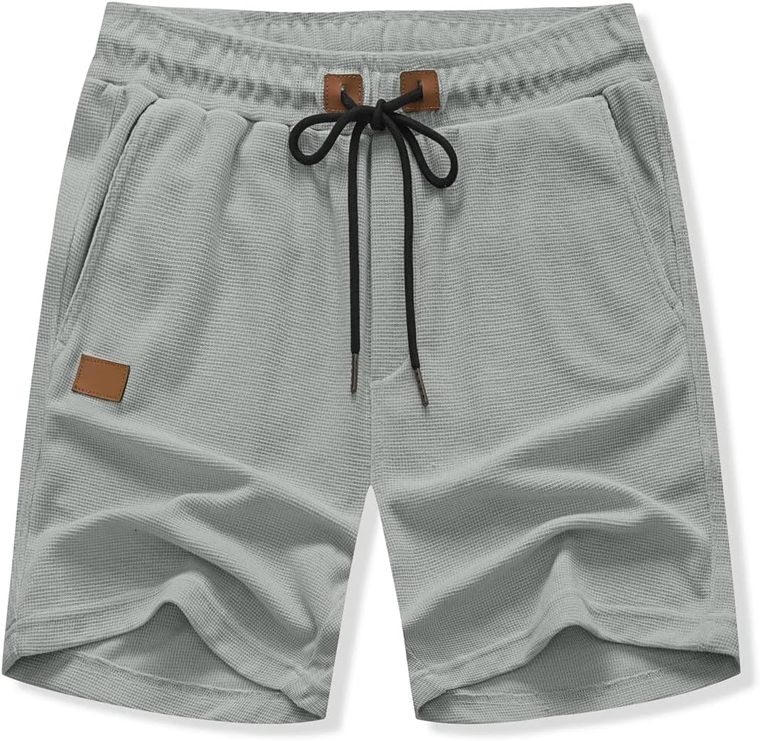 JMIERR Men's Casual 5"/ 7" Shorts Waffle Elastic Waist Drawstring Workout Running Jogging Beach Sweat Shorts with Pockets