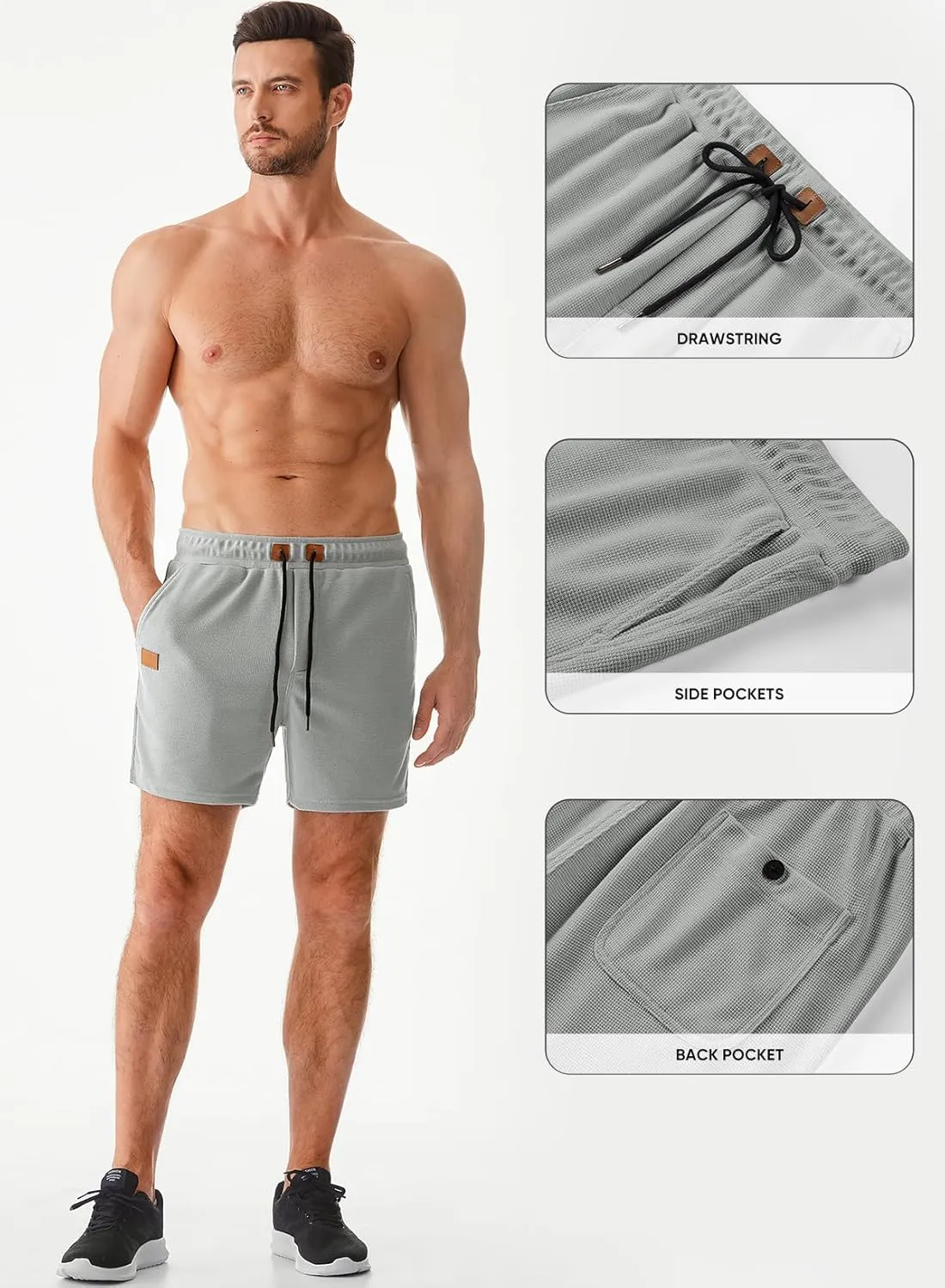 JMIERR Men's Casual 5"/ 7" Shorts Waffle Elastic Waist Drawstring Workout Running Jogging Beach Sweat Shorts with Pockets
