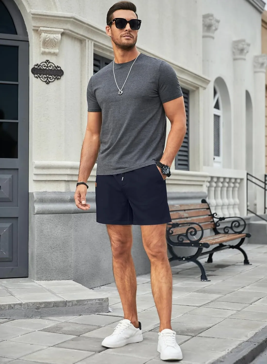 JMIERR Men's Casual 5"/ 7" Shorts Waffle Elastic Waist Drawstring Workout Running Jogging Beach Sweat Shorts with Pockets