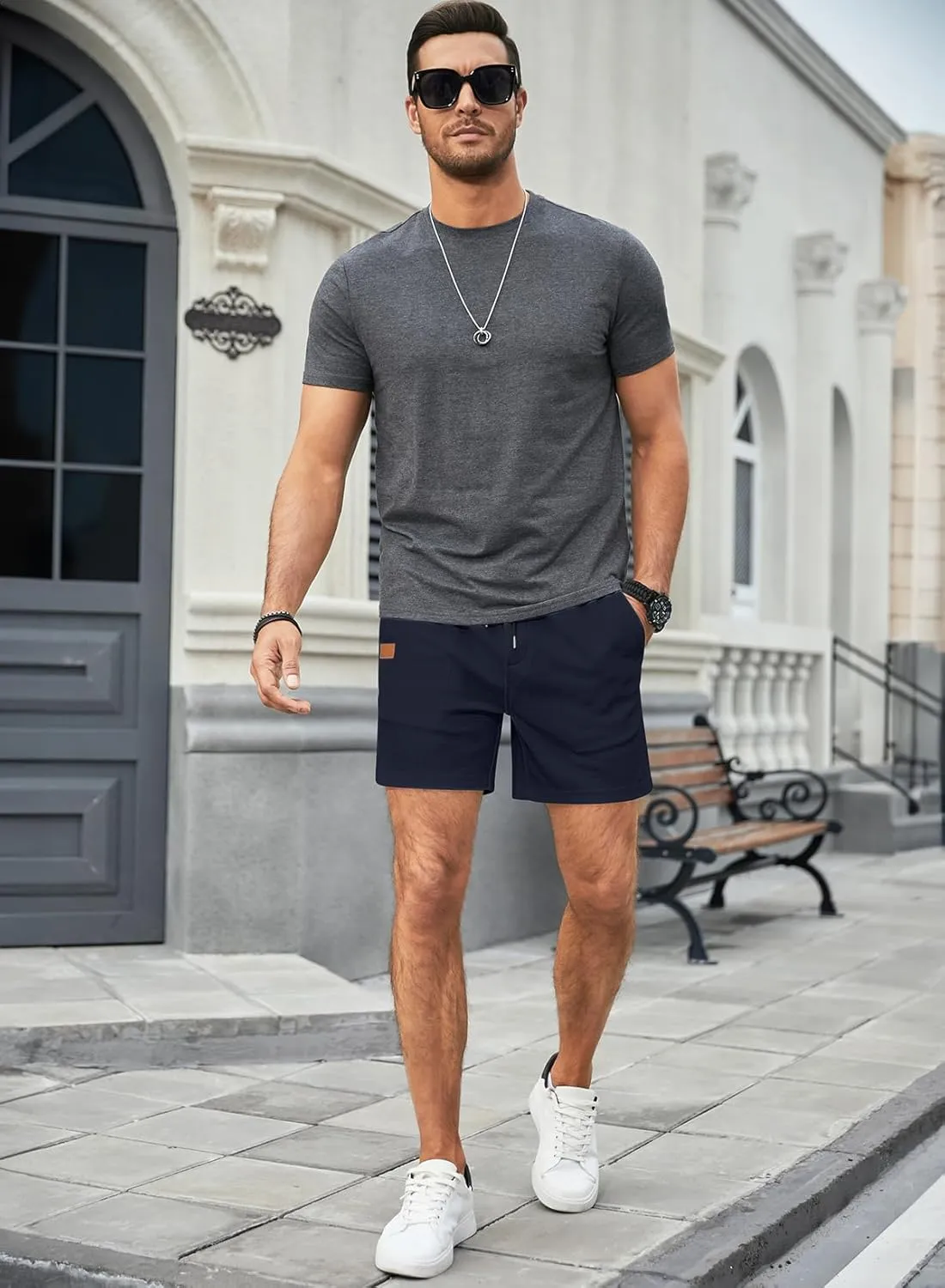 JMIERR Men's Casual 5"/ 7" Shorts Waffle Elastic Waist Drawstring Workout Running Jogging Beach Sweat Shorts with Pockets