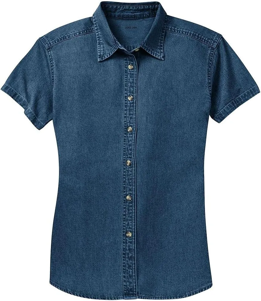 Joe's USA Ladies Short Sleeve Value Denim Shirts in Sizes XS-4XL