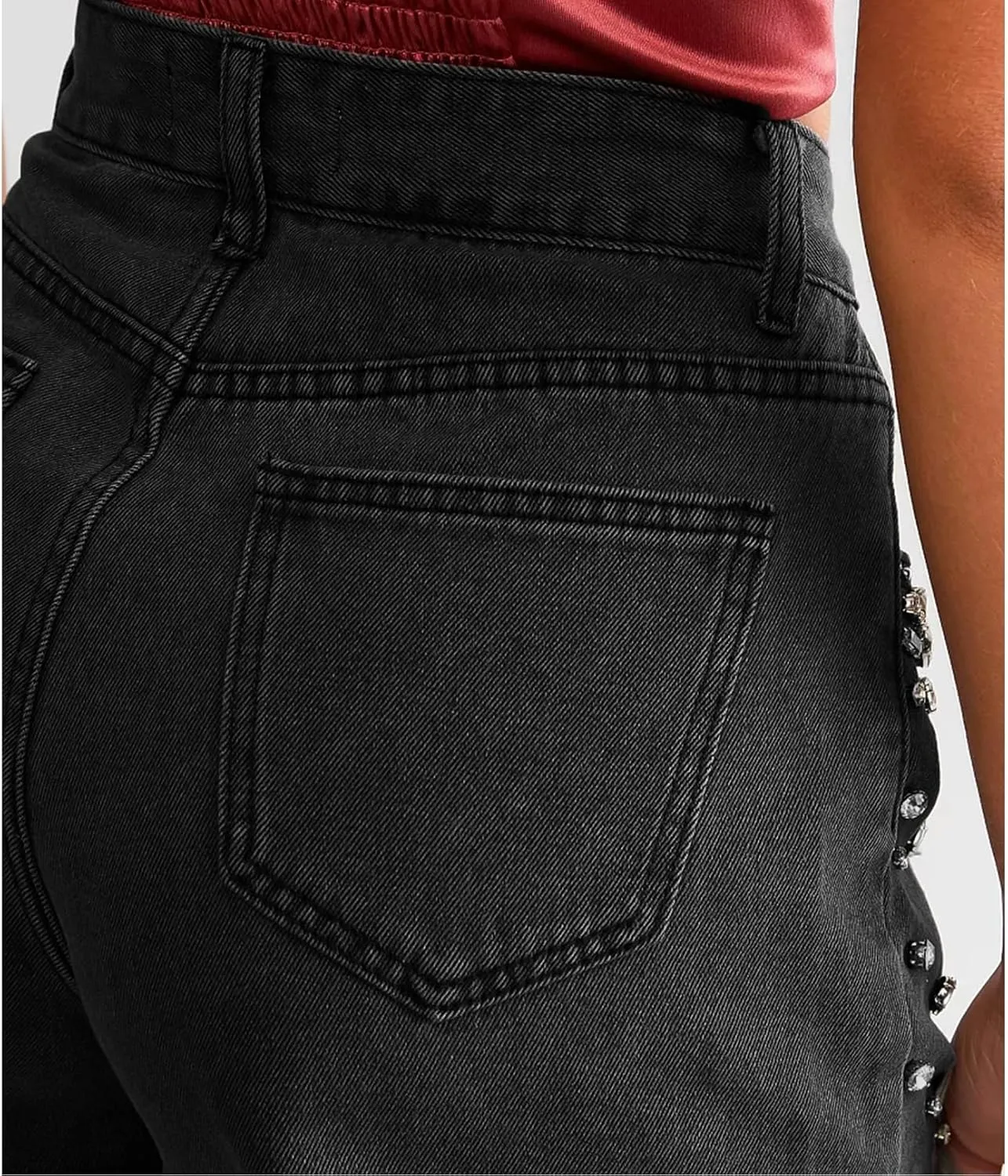 Kedera Women's Rhinestone Denim Shorts Jeans Shorts with Rhinestones High Waist Stretch Shorts Frayed Ripped Denim Shorts
