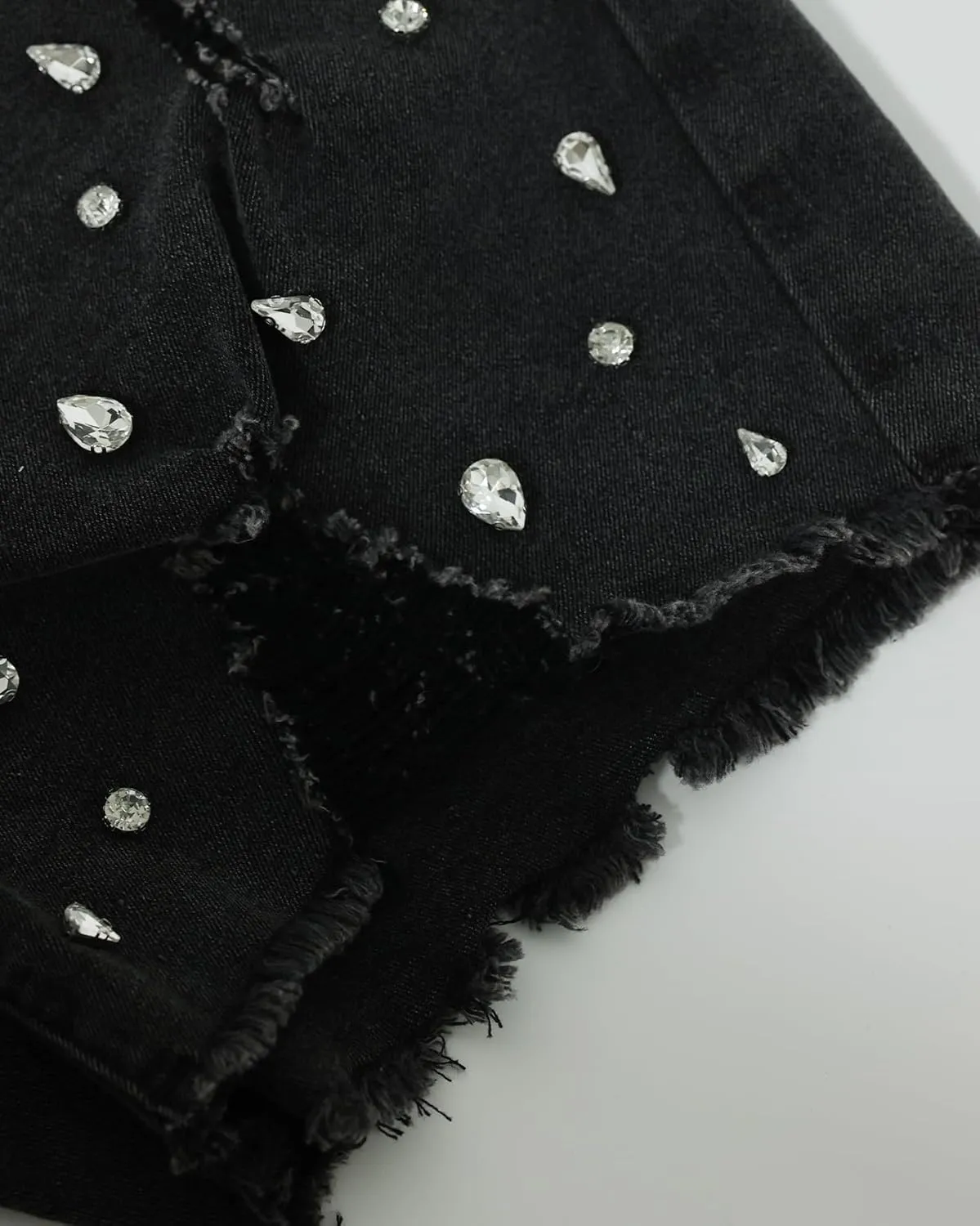 Kedera Women's Rhinestone Denim Shorts Jeans Shorts with Rhinestones High Waist Stretch Shorts Frayed Ripped Denim Shorts