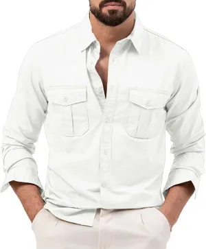 LCMTWX Men's Long Sleeve Button Up Shirts Long Sleeved Lapel Solid Color Shirt Shirt Double Pockets Men's Shirt Tee Shirts