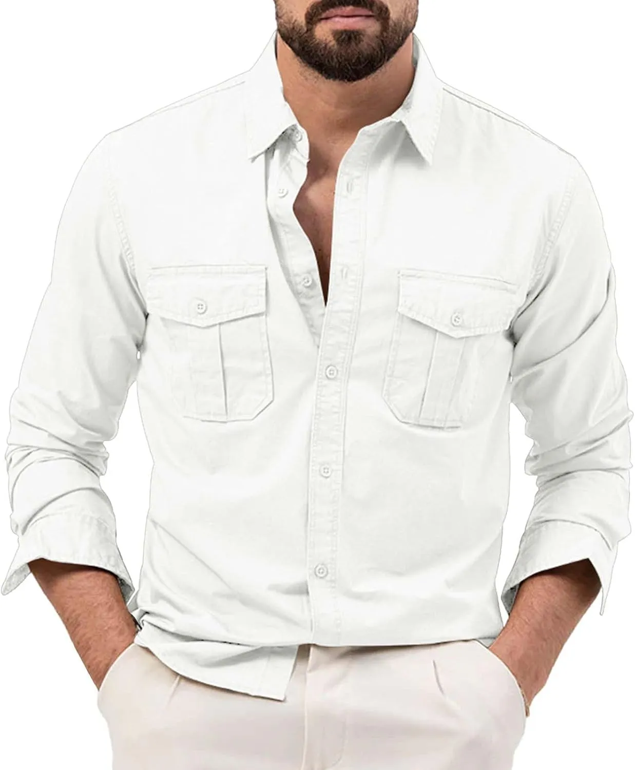 LCMTWX Men's Long Sleeve Button Up Shirts Long Sleeved Lapel Solid Color Shirt Shirt Double Pockets Men's Shirt Tee Shirts