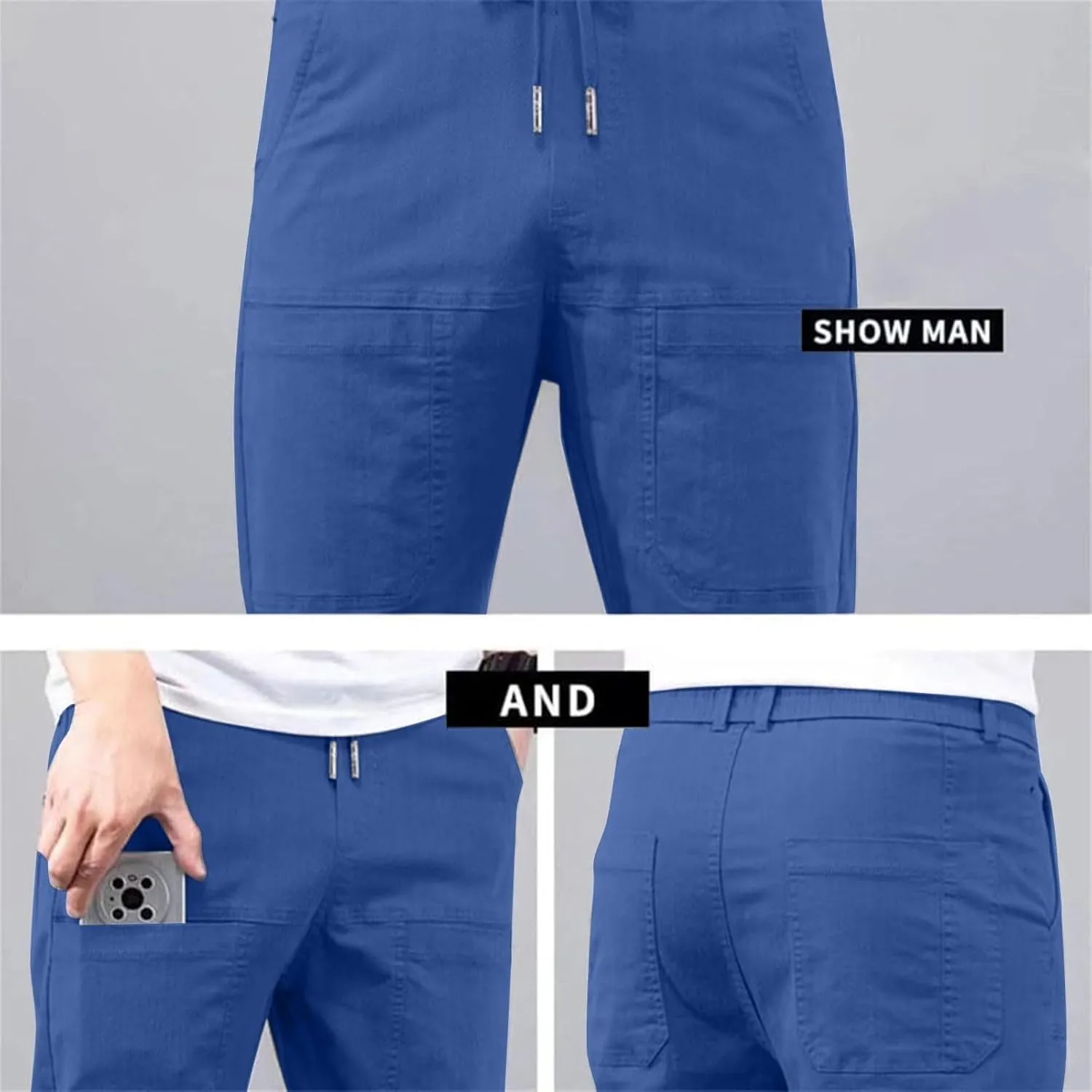 lcyhony Mens Cargo Pants Relaxed fit Stretchy Casual Hiking Pants Plus Size Elastic Waist Drawstring Multi-Pocket Work Pants