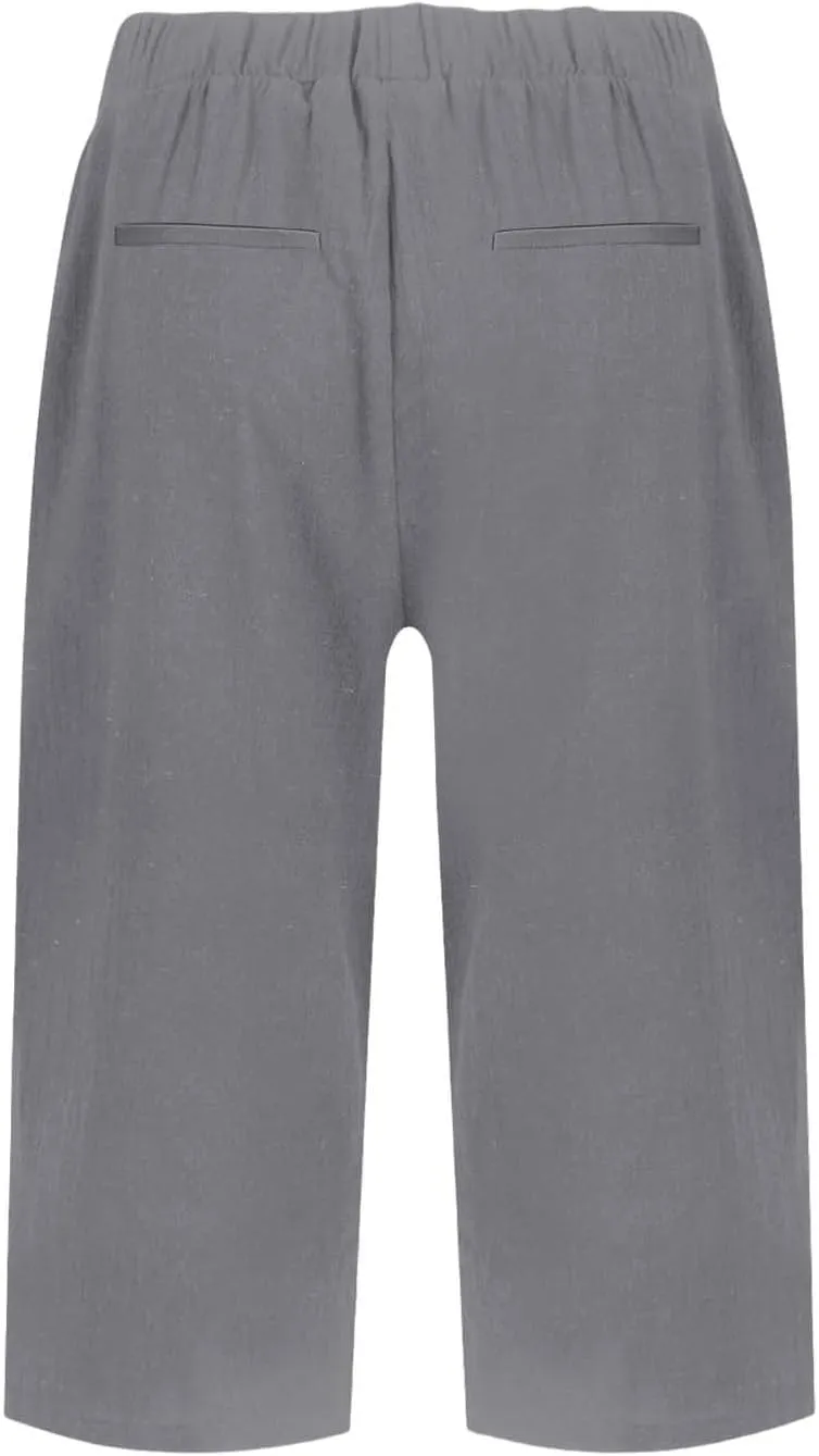 Linen Bermuda Shorts for Women Knee Length Lightweight Casual Capris Pants Ladies Summer Outfits with Pockets