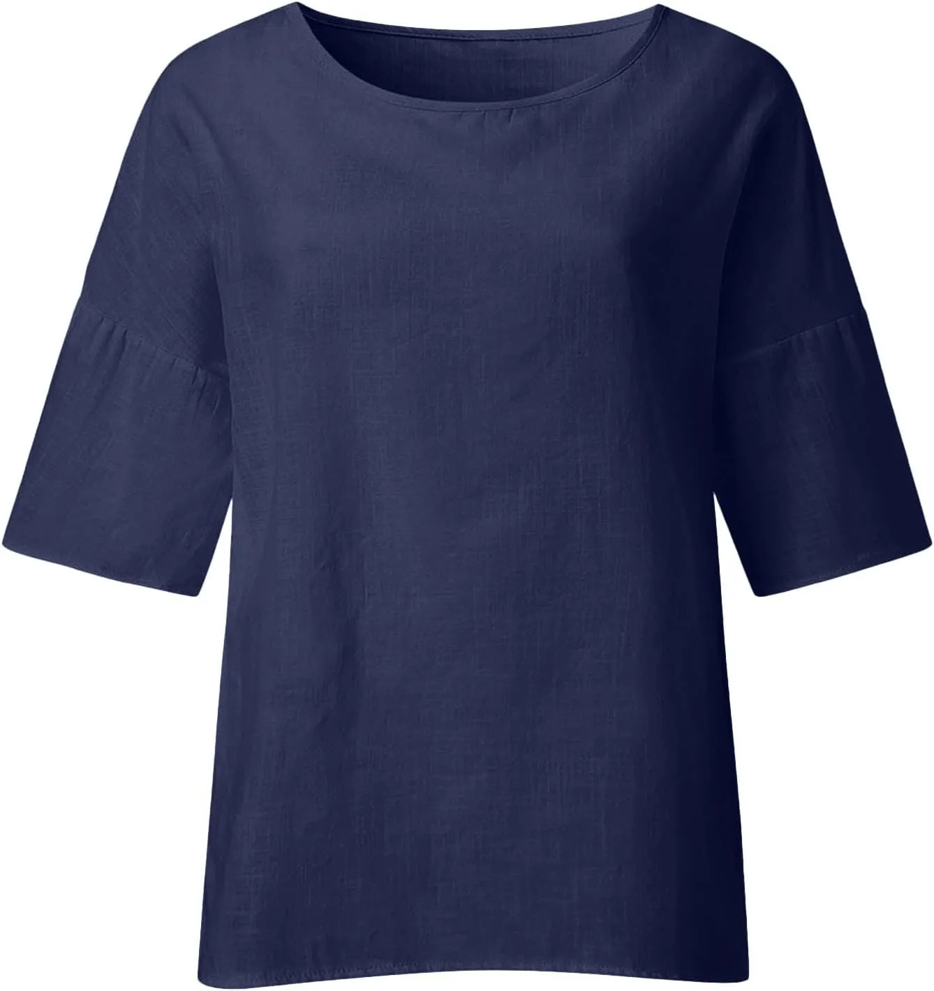 Linen Shirts for Women 3/4 Sleeve 2024 Solid Color V-Neck Tunic Blouse Casual 3/4 Length Sleeve Summer Tops
