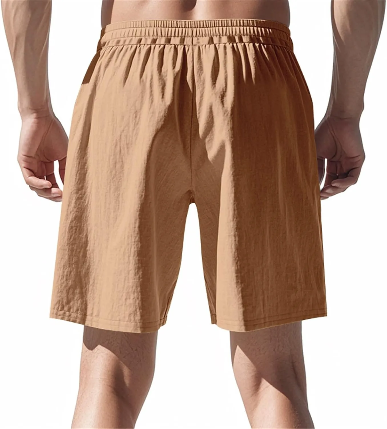 Linen Shorts for Mens Baggy Cool Boho Beach Vacation Summer Pants Elastic Waist Drawstring Casual Shorts with Pockets