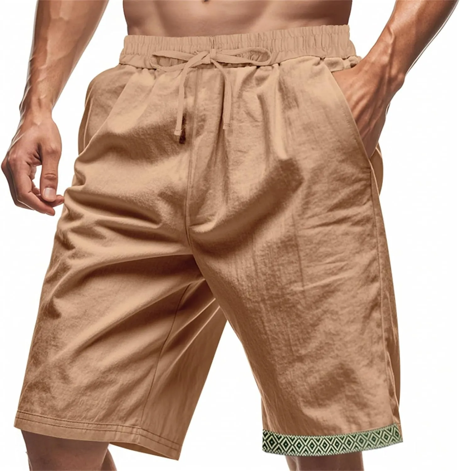 Linen Shorts for Mens Baggy Cool Boho Beach Vacation Summer Pants Elastic Waist Drawstring Casual Shorts with Pockets