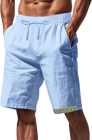 Linen Shorts for Mens Baggy Cool Boho Beach Vacation Summer Pants Elastic Waist Drawstring Casual Shorts with Pockets