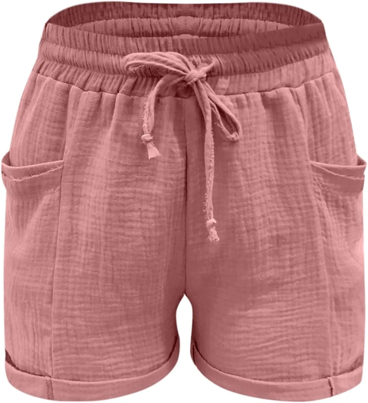Linen Shorts for Women Drawstring Loose Breathable Summer Elastic Waist Casual Lightweight Shorts with Pockets Beach