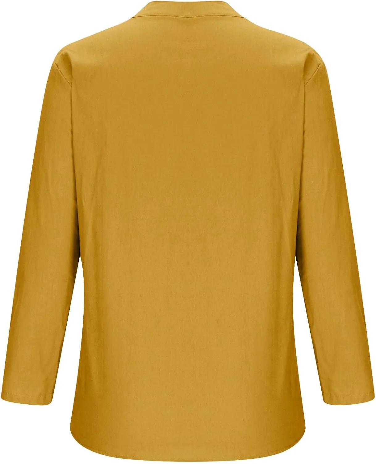 Linen Tops for Women Plus Sized Long Sleeve V-Neck Blouse Tops Casual Solid Color Spring Oclothes