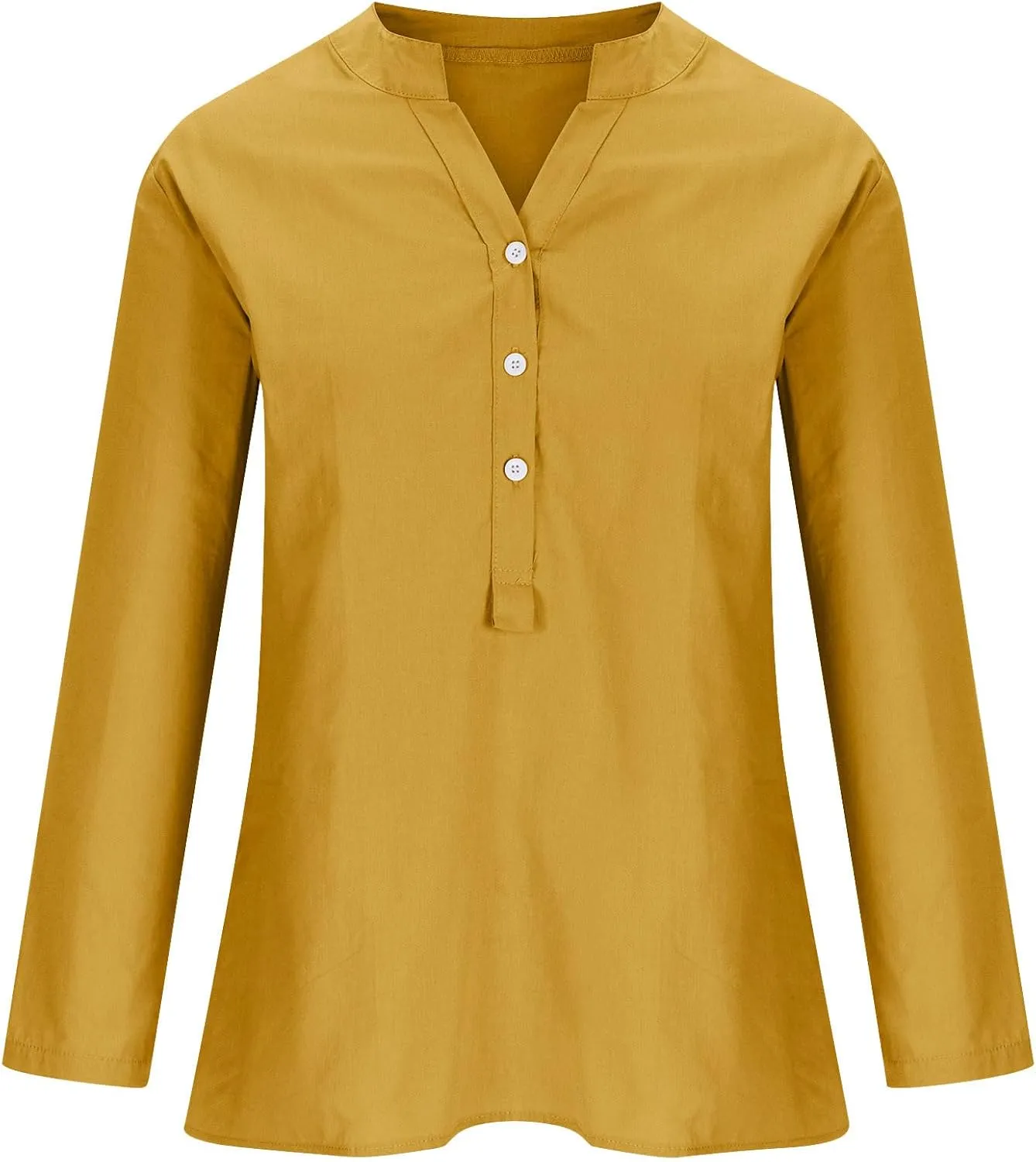Linen Tops for Women Plus Sized Long Sleeve V-Neck Blouse Tops Casual Solid Color Spring Oclothes