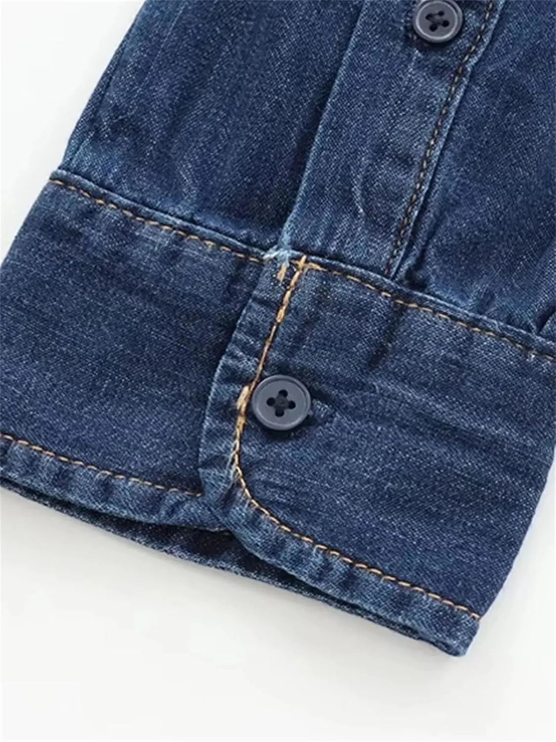 Long Sleeve Denim Shirts for Women Spring Fashion Bow Collar Button-Up Patch Pocket Blouses Tops