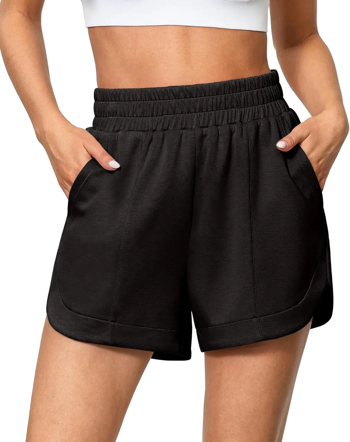 luvamia Athletic Shorts for Women High Waisted Comfy Pull On Elastic Waist Casual Lounge Summer Sweat Shorts with Pocket