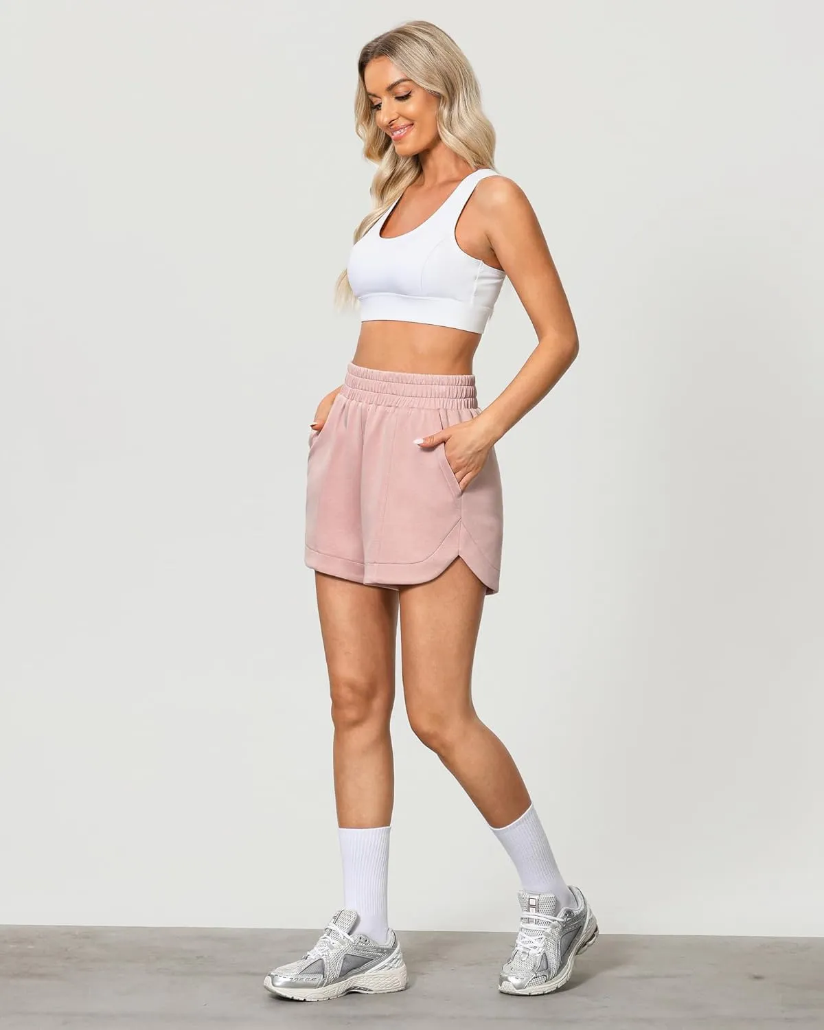 luvamia Athletic Shorts for Women High Waisted Comfy Pull On Elastic Waist Casual Lounge Summer Sweat Shorts with Pocket