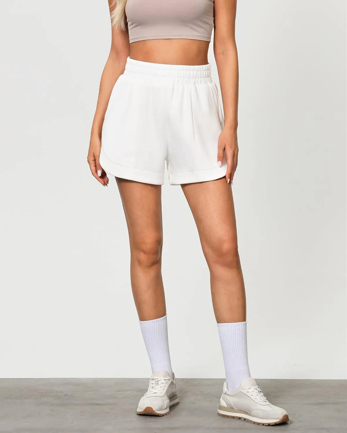 luvamia Athletic Shorts for Women High Waisted Comfy Pull On Elastic Waist Casual Lounge Summer Sweat Shorts with Pocket