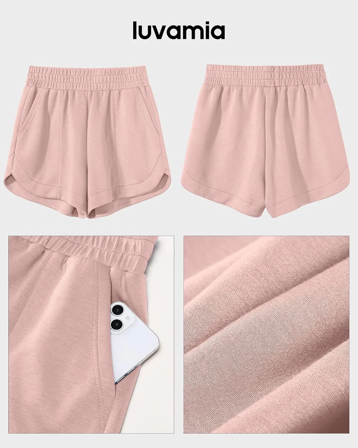 luvamia Athletic Shorts for Women High Waisted Comfy Pull On Elastic Waist Casual Lounge Summer Sweat Shorts with Pocket
