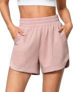 luvamia Athletic Shorts for Women High Waisted Comfy Pull On Elastic Waist Casual Lounge Summer Sweat Shorts with Pocket