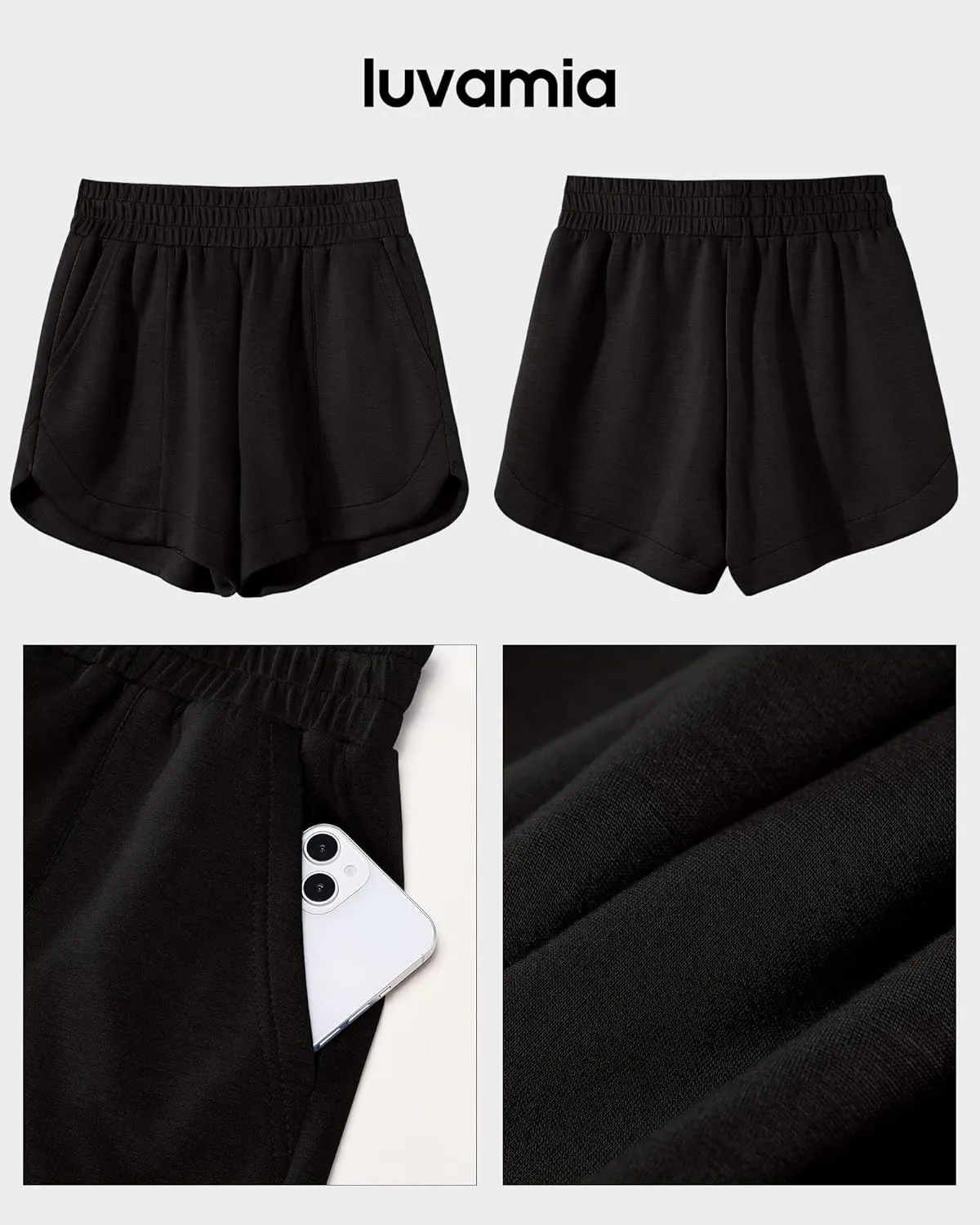 luvamia Athletic Shorts for Women High Waisted Comfy Pull On Elastic Waist Casual Lounge Summer Sweat Shorts with Pocket