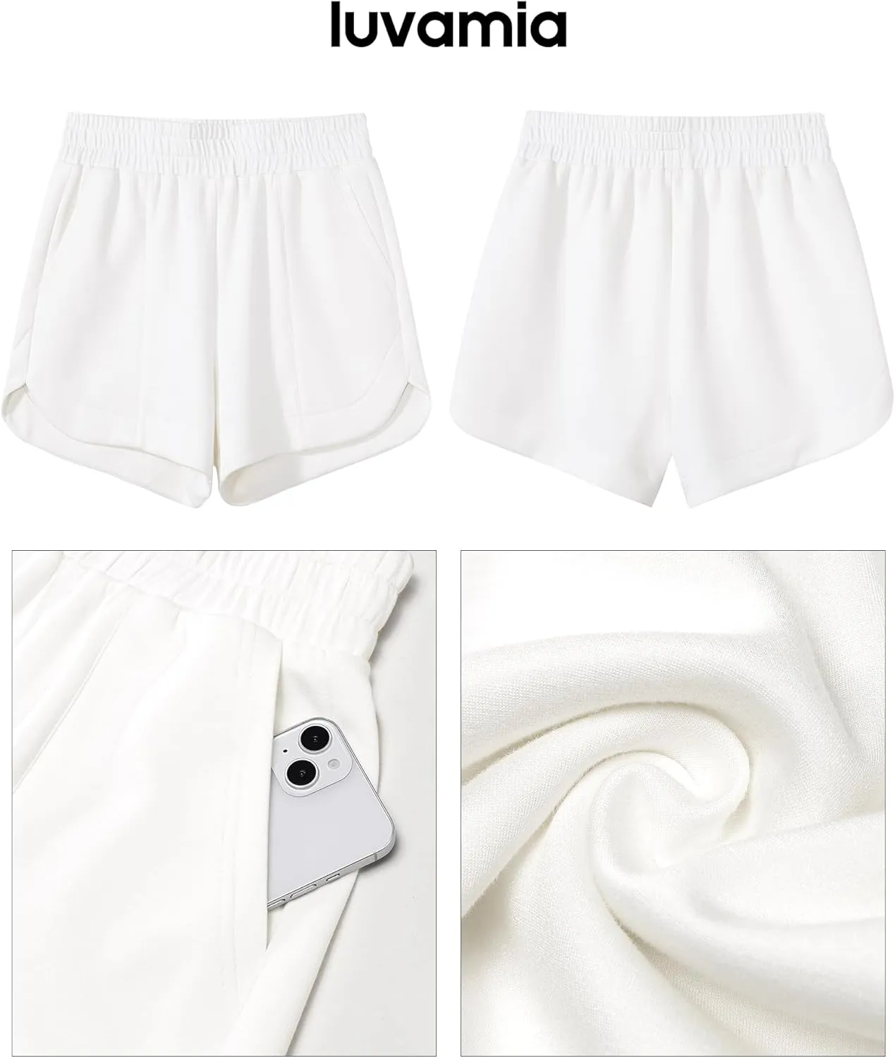 luvamia Athletic Shorts for Women High Waisted Comfy Pull On Elastic Waist Casual Lounge Summer Sweat Shorts with Pocket