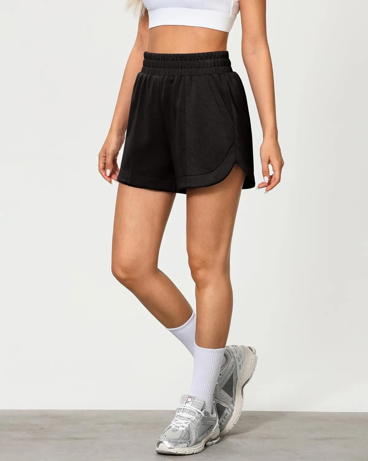 luvamia Athletic Shorts for Women High Waisted Comfy Pull On Elastic Waist Casual Lounge Summer Sweat Shorts with Pocket