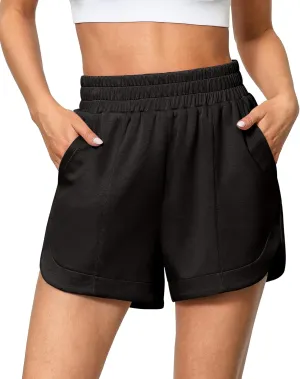 luvamia Athletic Shorts for Women High Waisted Comfy Pull On Elastic Waist Casual Lounge Summer Sweat Shorts with Pocket