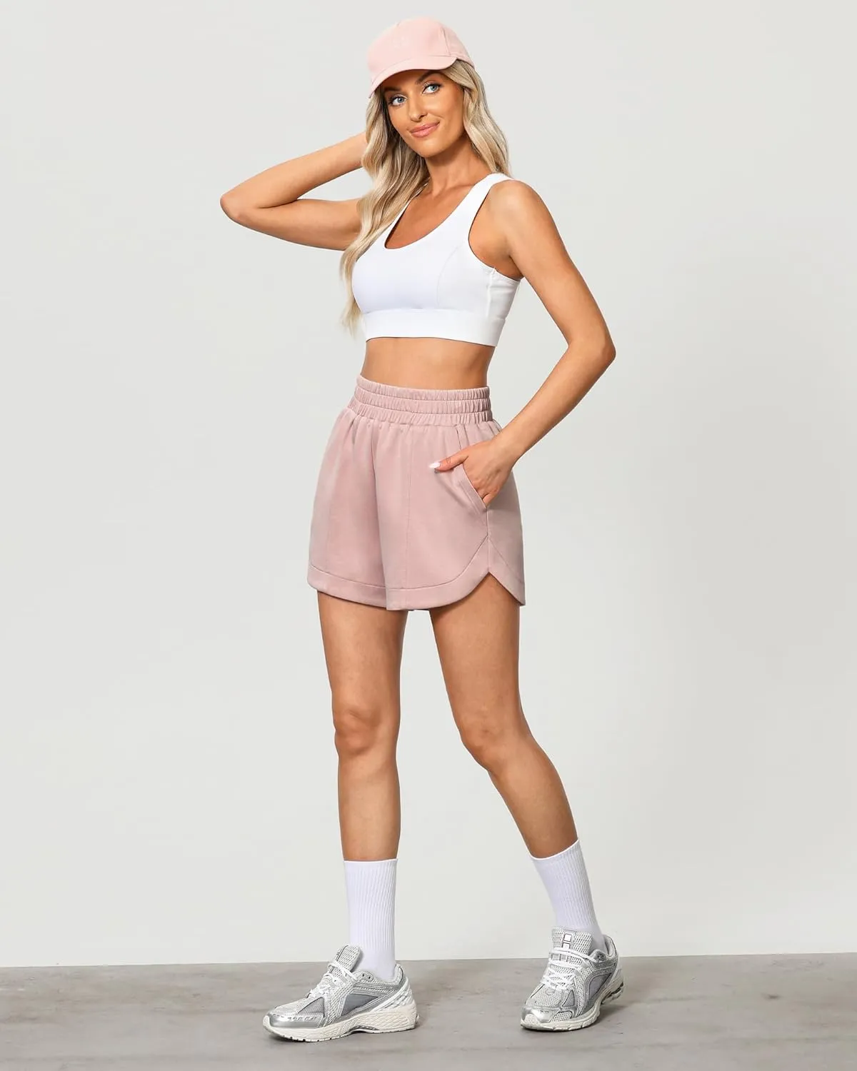 luvamia Athletic Shorts for Women High Waisted Comfy Pull On Elastic Waist Casual Lounge Summer Sweat Shorts with Pocket