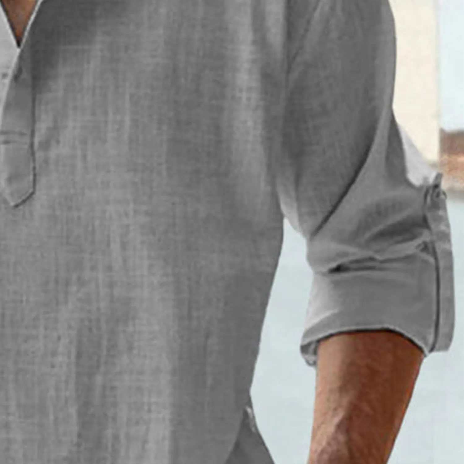 Maiyifu-GJ Men's Linen Stand Collar Long Sleeve Shirt Cotton Hippie Beach Breathable T Shirt Casual Lightweight Loose Shirt