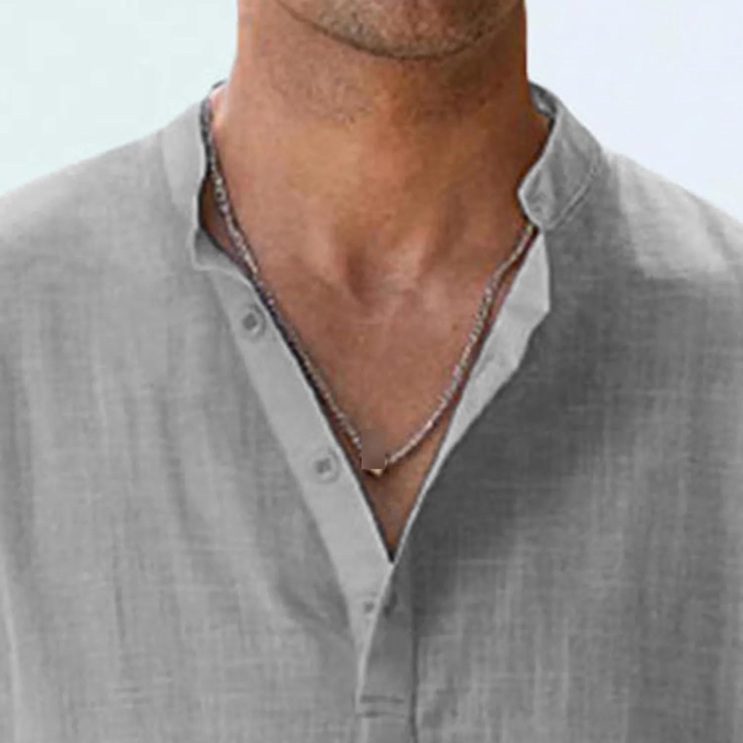 Maiyifu-GJ Men's Linen Stand Collar Long Sleeve Shirt Cotton Hippie Beach Breathable T Shirt Casual Lightweight Loose Shirt