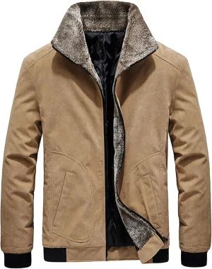 Maiyifu-GJ Thicken Corduroy Jacket for Men Vintage Fleece Sherpa Lined Corduroy Denim Trucker Jacket Coat Casual Warm Lapel Outerwear (Khaki,5X-Large)