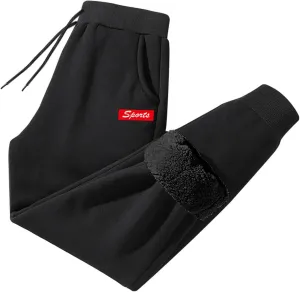 Men Winter Fleece Lined Stretch Sweatpant Cozy Casual Drawstring Elastic Waist Cargo Pant Outdoor Hiking Pant Pockets