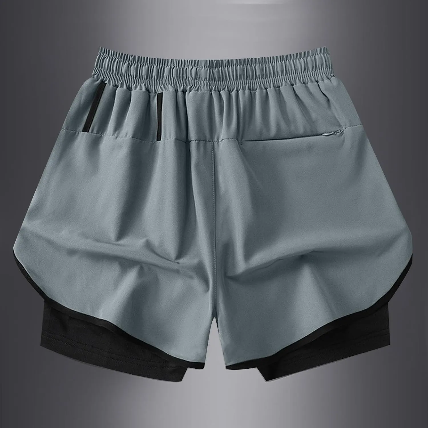 Men Workout Shorts 2 in 1 Running Short Summer Drawstring Elastic Athletic Pants with Liner and Zip Pockets