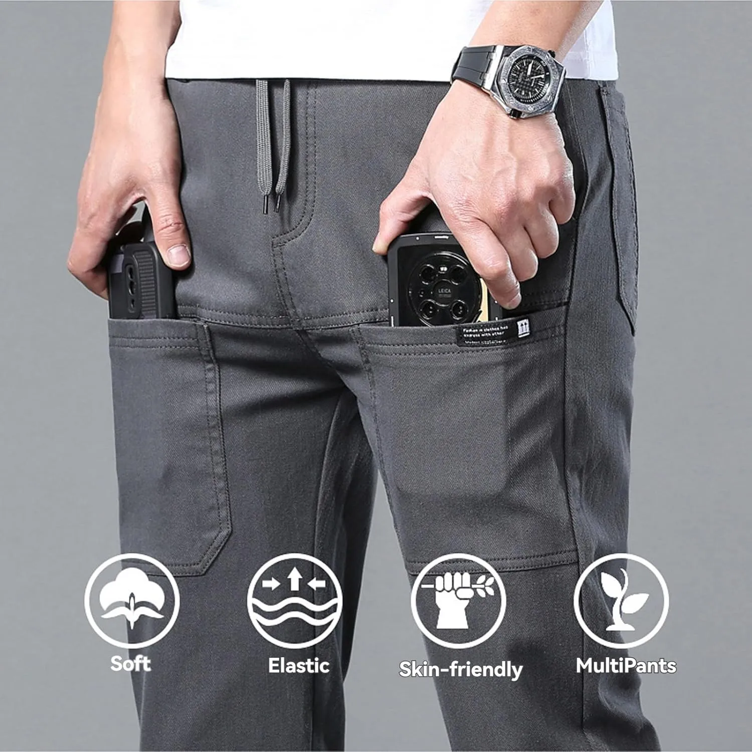 Mencomfy Cargo Pants, MultiPants - High Stretch Multi-Pocket Durable Cargo Pants for Men