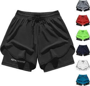 Mens 5" Gym Running Shorts Elastic Drawstring Waist Sweat-Shorts 2 in 1 Quick Dry Workout Athletic Short Pants