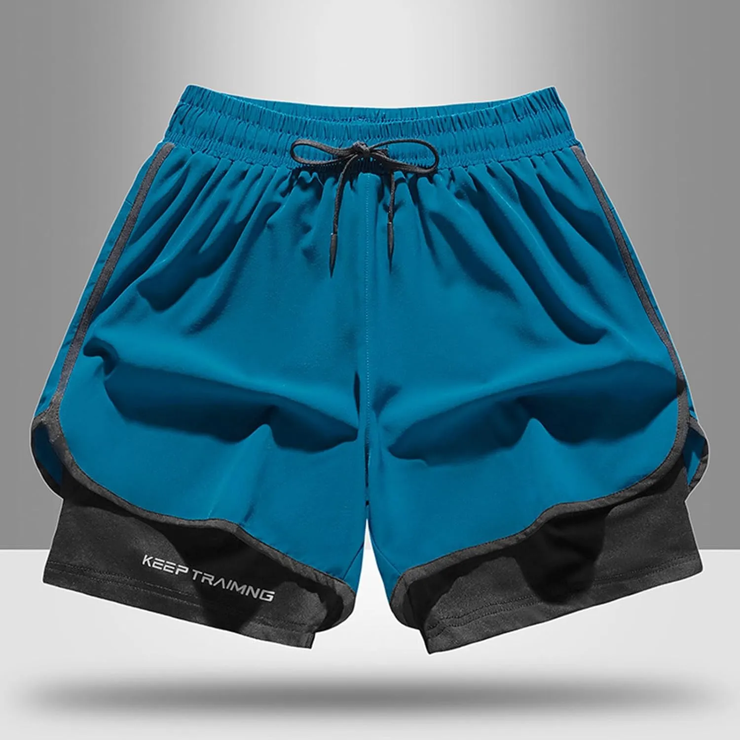 Mens 5" Gym Running Shorts Elastic Drawstring Waist Sweat-Shorts 2 in 1 Quick Dry Workout Athletic Short Pants