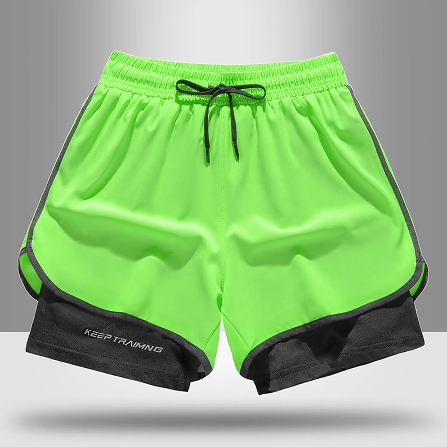 Mens 5" Gym Running Shorts Elastic Drawstring Waist Sweat-Shorts 2 in 1 Quick Dry Workout Athletic Short Pants
